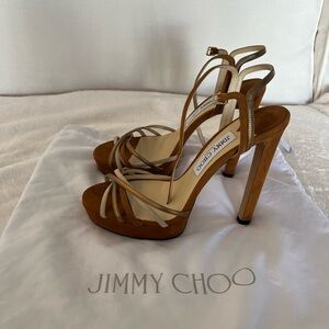 Jimmy Choo Brown and Gold Platform Heels